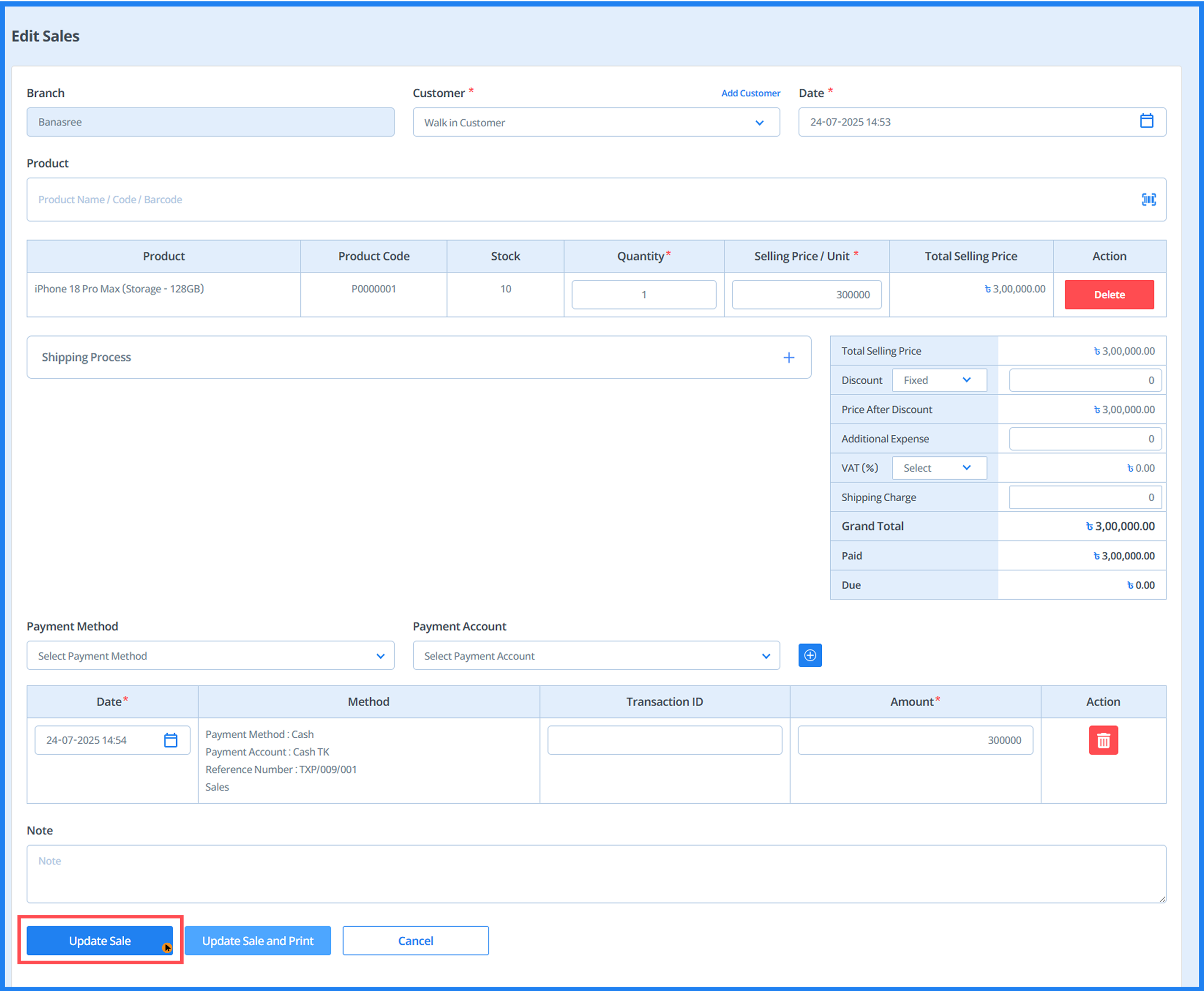 Create Sales Step 11